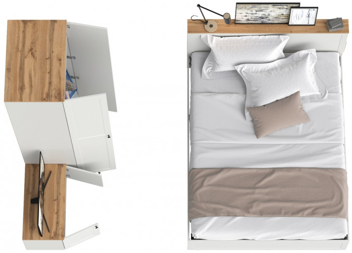 Остин 11.53 Кровать + ортопед + 13.224 Шкаф + 13.257 Тумба, белый шагрень/дуб крафт золотой