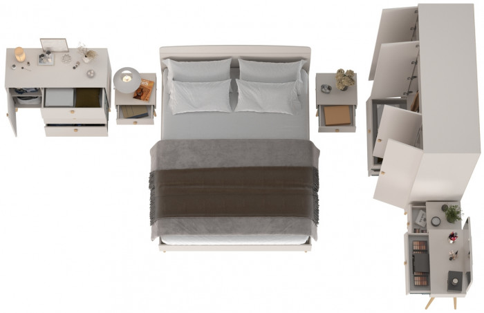 Афина Спальня 02-1600, цвет кашемир серый, сп.м. 1600х2000 мм., б/м, основание есть - фанера