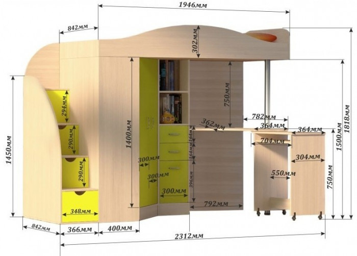Кровать-чердак Юниор 4 (Белое дерево/Белое дерево)
