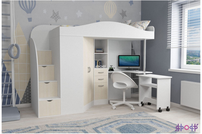 Кровать-чердак Юниор 4 (Белое дерево/Белое дерево)