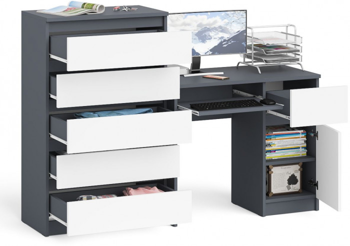Мори Стол компьютерный МС-1 правый + Комод МК700.5, цвет графит/белый, ШхГхВ 160,4х50х114 см., выдвижной ящик справа, НЕ универсальная сборка