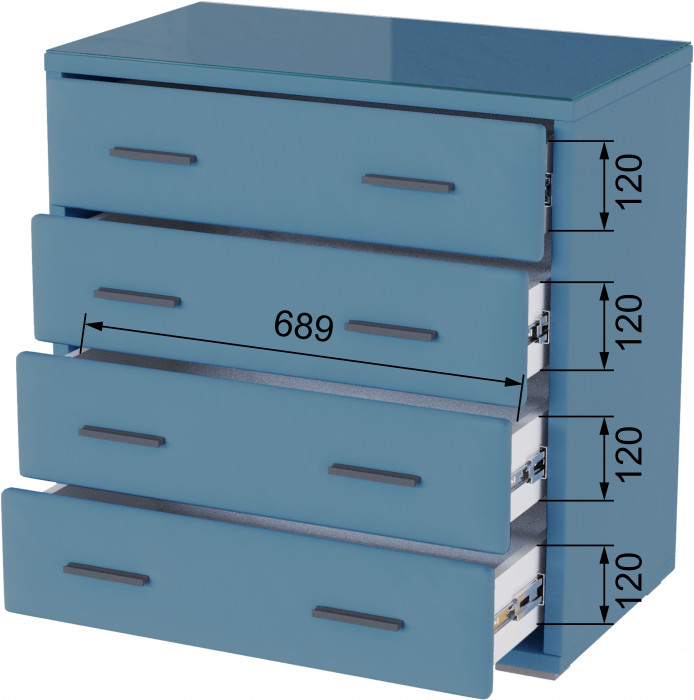 Интерьерный комод со стеклом светло-голубой