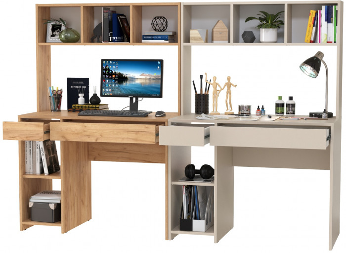 Стол компьютерный Комфорт 12.77F + Стол компьютерный Комфорт 12.77F, цвет дуб крафт золотой/сатин, ШхГхВ 200х49,8х147 см., универсальная сборка