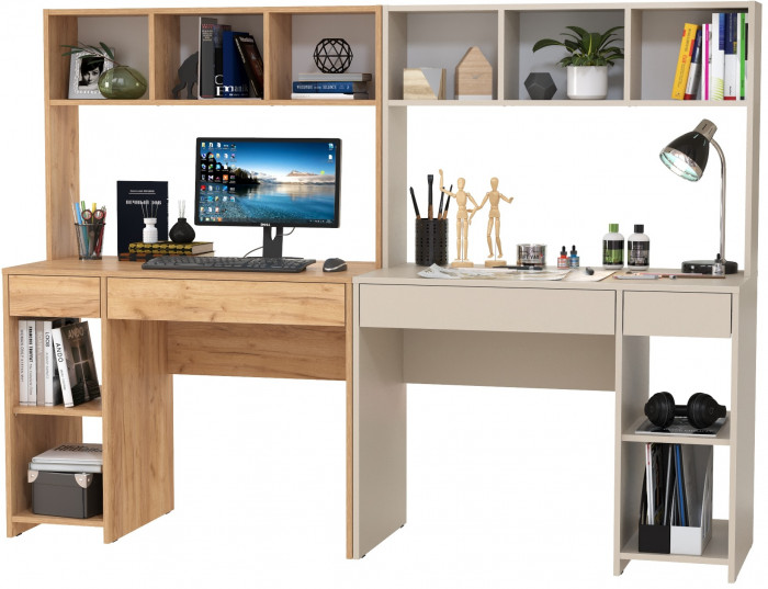 Стол компьютерный Комфорт 12.77F + Стол компьютерный Комфорт 12.77F, цвет дуб крафт золотой/сатин, ШхГхВ 200х49,8х147 см., универсальная сборка