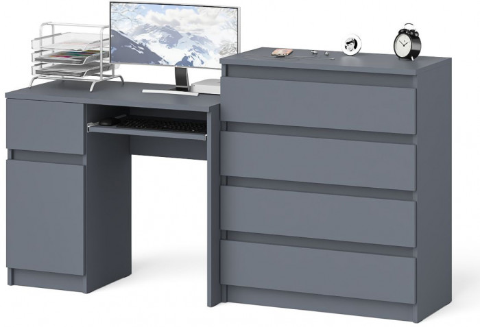 Мори компьютерный стол МС-1 левый + Комод МК800.4, графит