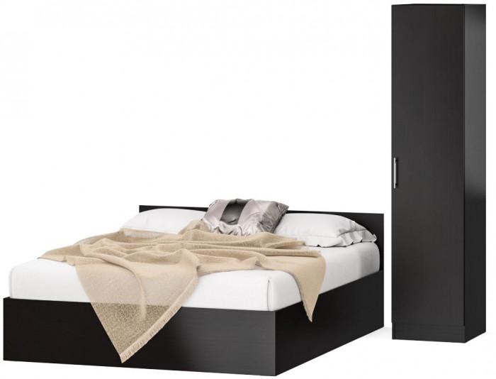 Кровать с ящиками 1600 + Пенал Стандарт, цвет венге, ШхГхВ 163,5х203,5х70 + 45х52х200 см., сп.м. 1600х2000 мм., без матраса, основание есть