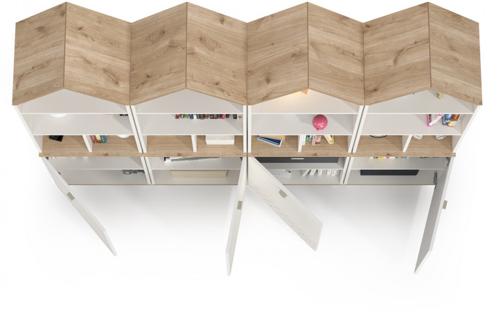 Эйп 13.14 Стеллаж + 13.14 Стеллаж + 13.14 Стеллаж + 13.14 Стеллаж, цвет белый/дуб белый, ШхГхВ 212х41,5х183,8 см., универсальная сборка