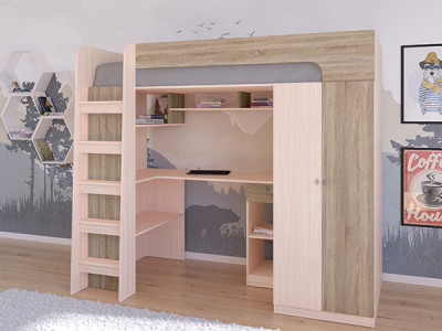 Кровать чердак Астра 10 Дуб молочный/Сонома