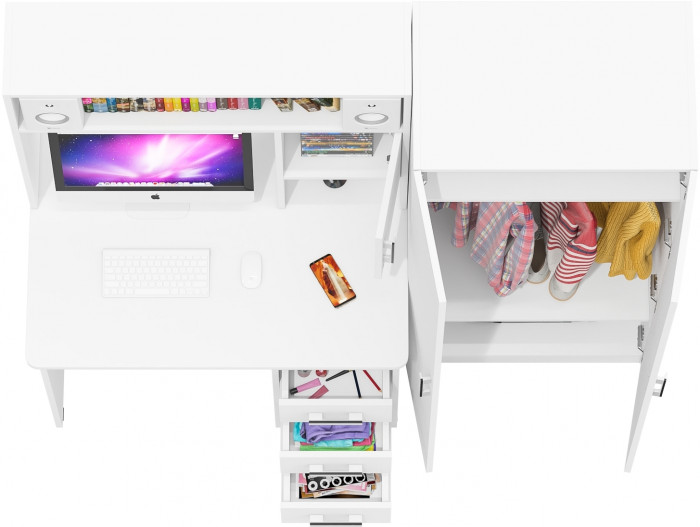 компьютерный стол С-МД-СК9+Шкаф С-МД-СК9Ш, белый шагрень