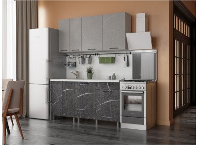 Кухонный гарнитур Марбл 1,6м Мрамор лайт/Мрамор дарк