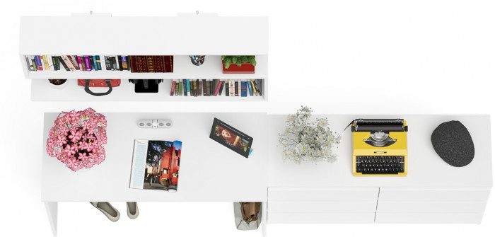 Мори письменный стол МСП1200.1 + Комод МК1200.6 + Полка 1200, белый