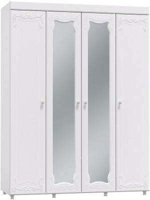 Шкаф 4-х дверный с 2-я зеркалами Италия ИТ-60 белое дерево