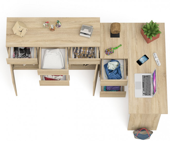 Мори Стол компьютерный МС-16 левый + Комод МК1200.4, цвет дуб сонома, ШхГхВ 244,8х84,9х94 см., выдвижные ящики слева, НЕ универсальная сборка