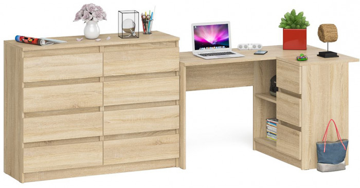 Мори Стол компьютерный МС-16 правый + Комод МК1200.8, цвет дуб сонома, ШхГхВ 244,8х84,9х94 см., выдвижные ящики справа, НЕ универсальная сборка