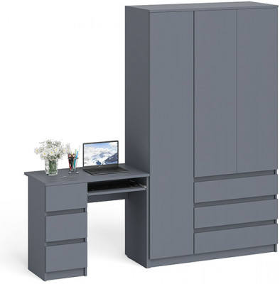 Мори Стол компьютерный МС-6 левый + Шкаф МШ1200.1, цвет графит, ШхГхВ 210,4х50,4х209,6 см., выдвижные ящики слева, НЕ универсальная сборка
