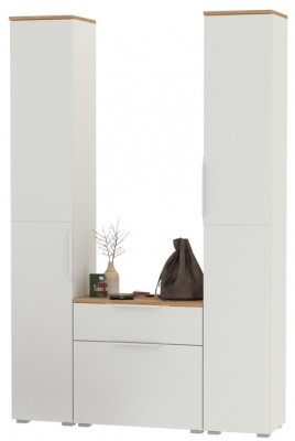 Октава Прихожая 17, цвет белый шагрень/дуб крафт золотой/фасады МДФ белый шагрень, ШхГхВ 129,3х35,4х197,6 см., универсальная сборка