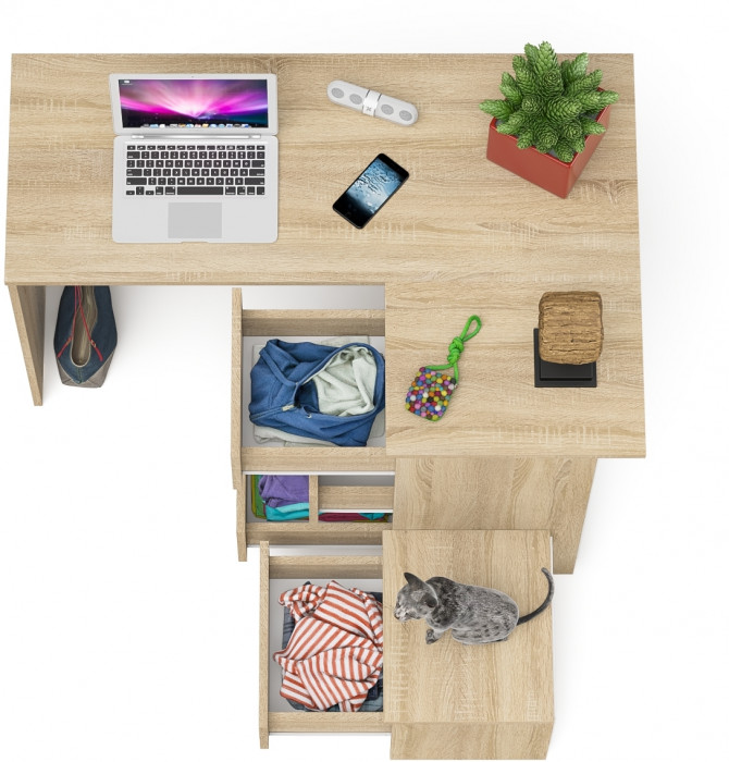 Мори компьютерный стол МС-16 правый + Тумба ТМП400.1, дуб сонома