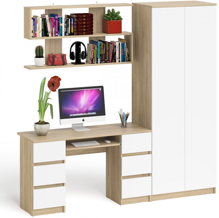 Мори компьютерный стол МС-2 + Шкаф МШ800.1 + Полка 1200, дуб сонома/белый