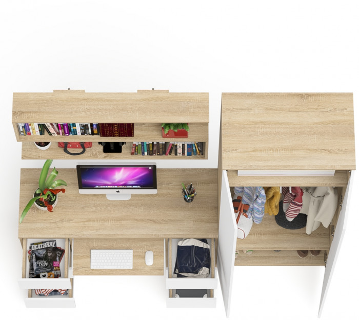Мори компьютерный стол МС-2 + Шкаф МШ800.1 + Полка 1200, дуб сонома/белый