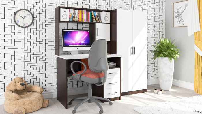 компьютерный стол С-МД-СК9+Шкаф С-МД-СК9Ш, венге/белый шагрень