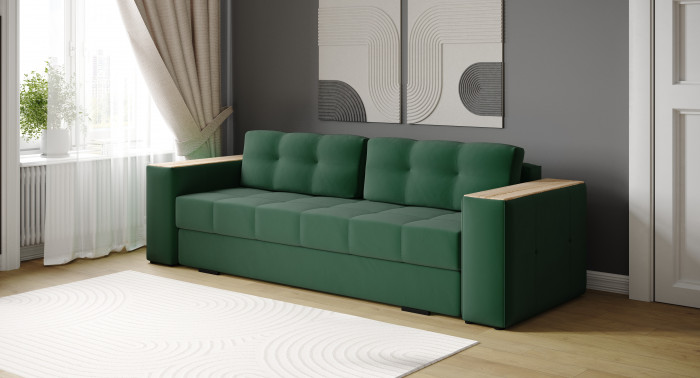 Диван раскладной Нави, изумруд/мдф дуб канадский
