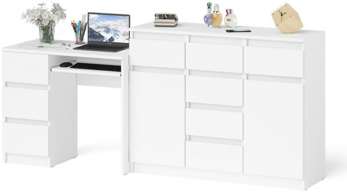 Мори компьютерный стол МС-6 левый + Комод МК1200.4, белый