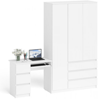 Мори компьютерный стол МС-6 левый + Шкаф МШ1200.1, белый