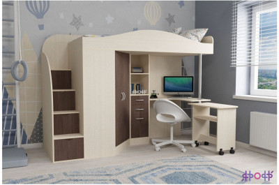 Кровать-чердак Юниор 4 (Дуб молочный/Ясень Анкор темный)