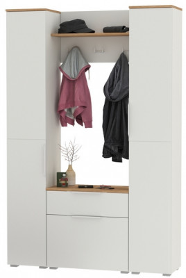 Октава Прихожая 18, цвет белый шагрень/дуб крафт золотой/фасады МДФ белый шагрень, ШхГхВ 129,3х35,4х197,6 см., универсальная сборка