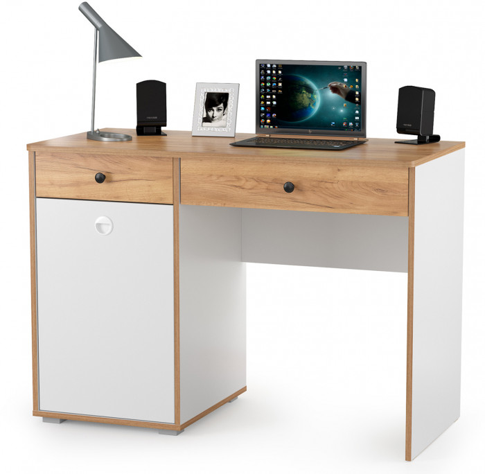 Вуди 12.42 Стол письменный, цвет белый премиум/дуб крафт золотой, ШхГхВ 110х52,7х78,4 см., универсальная сборка
