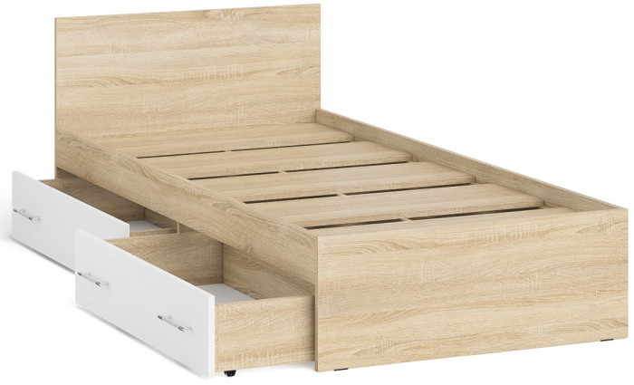 Мори Кровать с ящиками 0900, дуб сонома/белый