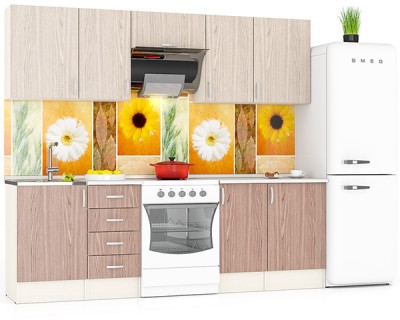 Кухня Мери 06 ШВ500+ШВ400+ШВв600+ШВ400+ШВ500+ШНМ500+ШН4Я400+ШН400+ШН500, цвет дуб/ясень шимо светлый/тёмный, ШхГхВ 240х30х67 см./180х60х85 см.