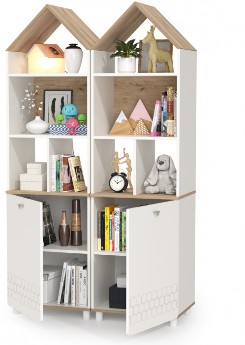 Эйп 13.14 Стеллаж + 13.14 Стеллаж, цвет белый/дуб белый, ШхГхВ 106х41,5х183,8 см., универсальная сборка