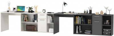 Два Стола письменных Лайт 03.245, цвет белый шагрень/тёмно-серый, ШхГхВ 342,9х136х75,2 см.(угловой) или 407,2х60х75,2 см.(прямой), универс. сборка