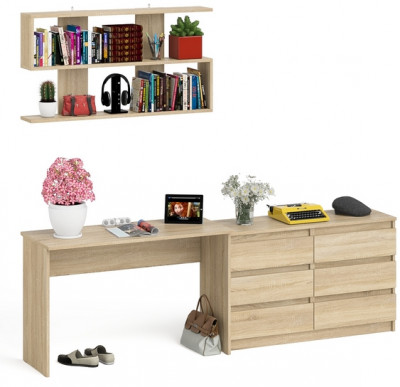 Мори письменный стол МСП1200.1 + Комод МК1200.6 + Полка 1200, дуб сонома