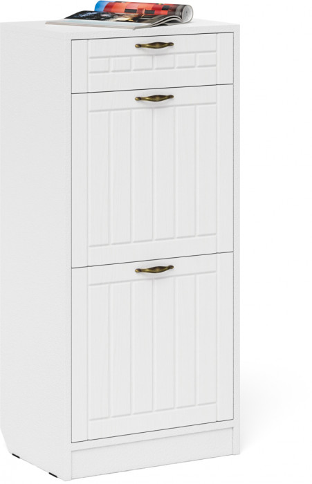 Прихожая П-6 Компоновка № 23, цвет белая шагрень/фасады МДФ белое дерево фрезеровка прованс, ШхГхВ 80х35х210 см., универсальная сборка