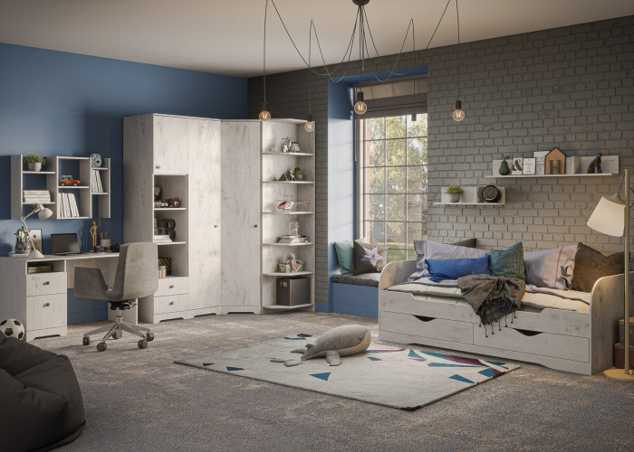 Кровать односпальная 80х200 с ящиками "Атланта" - Бетон пайн светлый