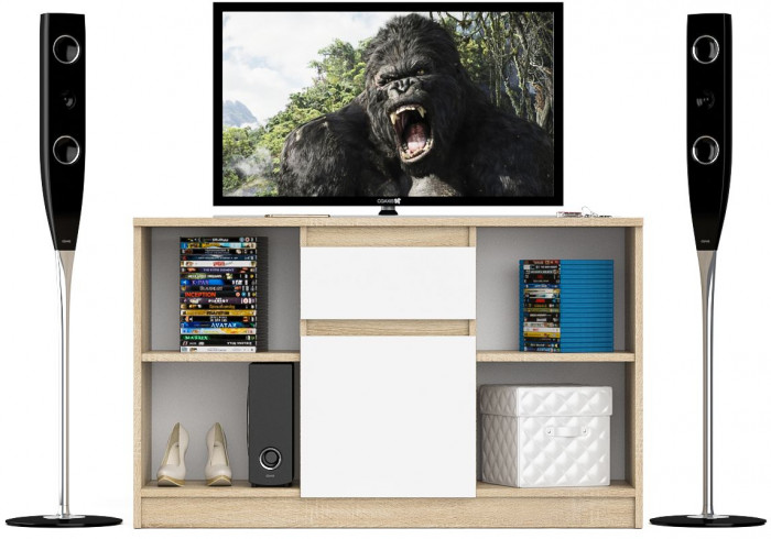 Мори Тумба ТВ МТВ1204.1, цвет дуб сонома/белый, ШхГхВ 120,4х41х73 см.