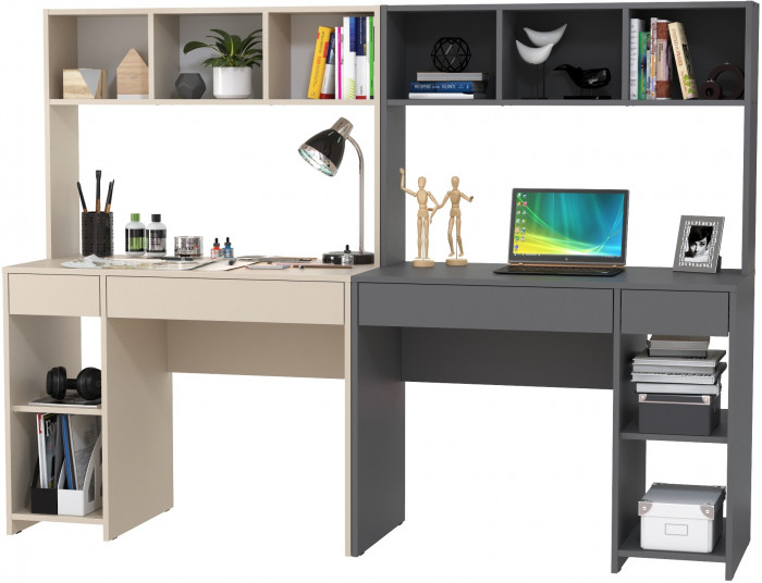 Стол компьютерный Комфорт 12.77F + Стол компьютерный Комфорт 12.77F, цвет сатин/тёмно-серый, ШхГхВ 200х49,8х147 см., универсальная сборка