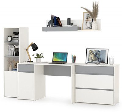 Торонто Компоновка № 02, цвет белый шагрень/стальной серый, ШхГхВ 240х53,1х149,7 см., универсальная сборка