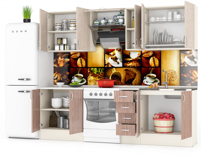 Кухня Мери 07 ШВ800+ШВ300+ШВв600+ШНМ800+ШН800+ШН4Я300+ШН800, цвет дуб/ясень шимо светлый/тёмный, ШхГхВ 250х30х67 см./190х60х85 см.