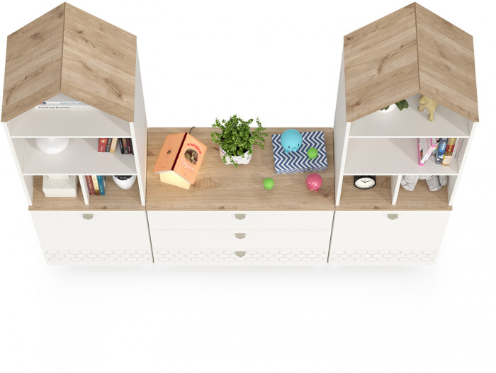 Эйп 13.14 Стеллаж + 13.322 Комод + 13.14 Стеллаж, цвет белый/дуб белый, ШхГхВ 191х41,5х183,8 см., универсальная сборка