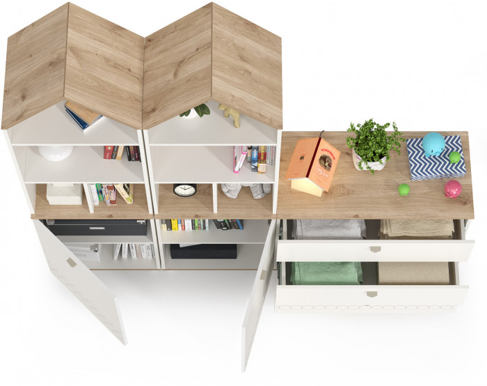 Эйп 13.14 Стеллаж + 13.322 Комод + 13.14 Стеллаж, цвет белый/дуб белый, ШхГхВ 191х41,5х183,8 см., универсальная сборка