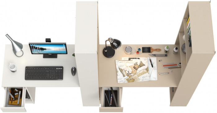 Два Стола письменных Лайт 10.01, цвет белый гладкий/сатин, ШхГхВ 230,6х58,2х179 см., универсальная сборка(обязательно крепление к стене)