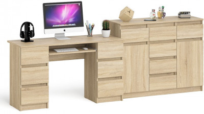 Мори Стол компьютерный МС-2 + Комод МК1200.4, цвет дуб сонома, ШхГхВ 255,8х50х94 см., универсальная сборка