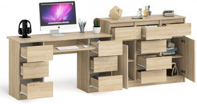 Мори Стол компьютерный МС-2 + Комод МК1200.4, цвет дуб сонома, ШхГхВ 255,8х50х94 см., универсальная сборка