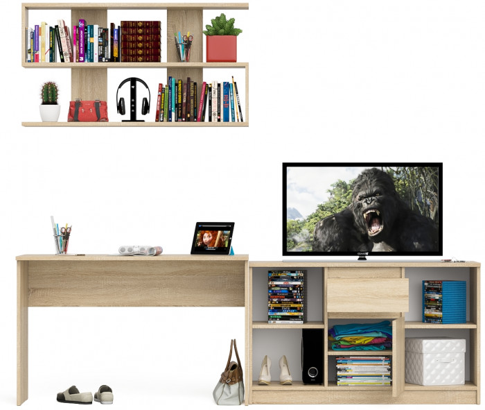 Мори Стол письменный МСП1200.1 + Тумба МТВ1204.1 + Полка 1200, цвет дуб сонома, ШхГхВ 240,8х50х209,6 см., универсальная сборка