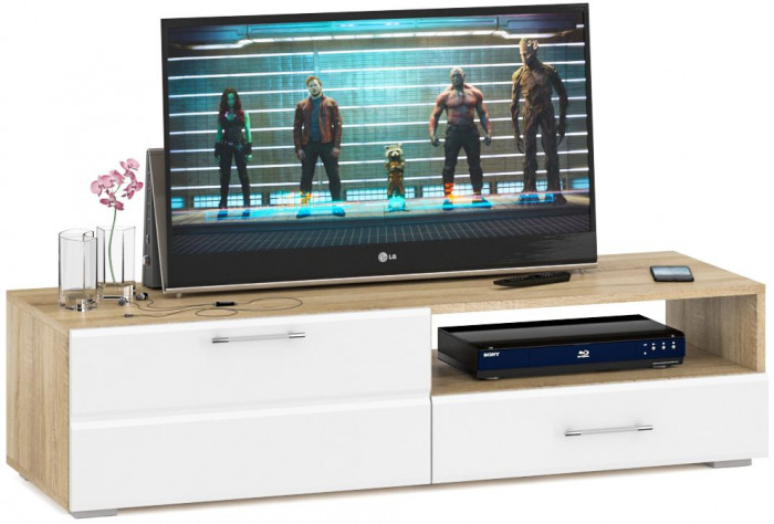 Спальня Стандарт 4-0800, дуб сонома/фасады ТВ тумбы МДФ белый глянец