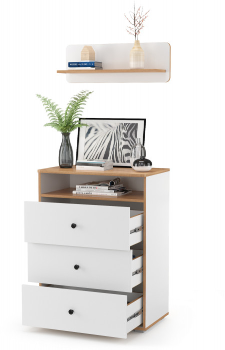Вуди 13.293 Комод + Полка 15.46, белый премиум/дуб крафт золотой