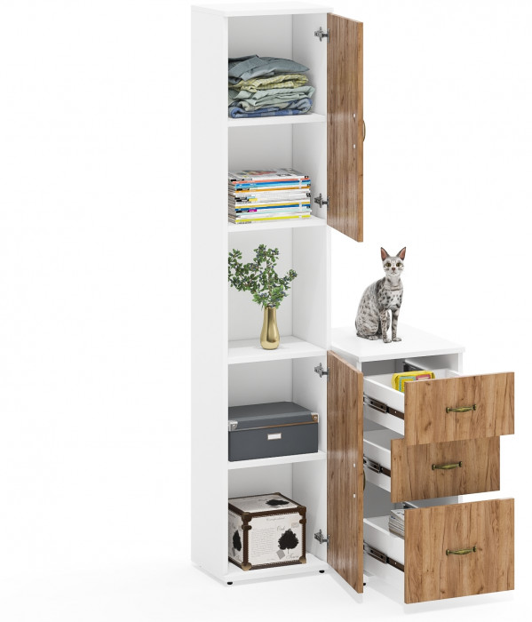 Лидер-8 Пенал + Тумба МД 3.16, белый шагрень/крафт золото